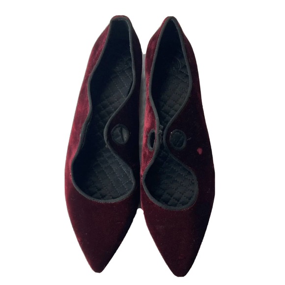 Tory Burch Shoes - Tory Burch Clara Ballet Flats Size 9.5 Crushed Red Velvet Leather Missing Ribbon